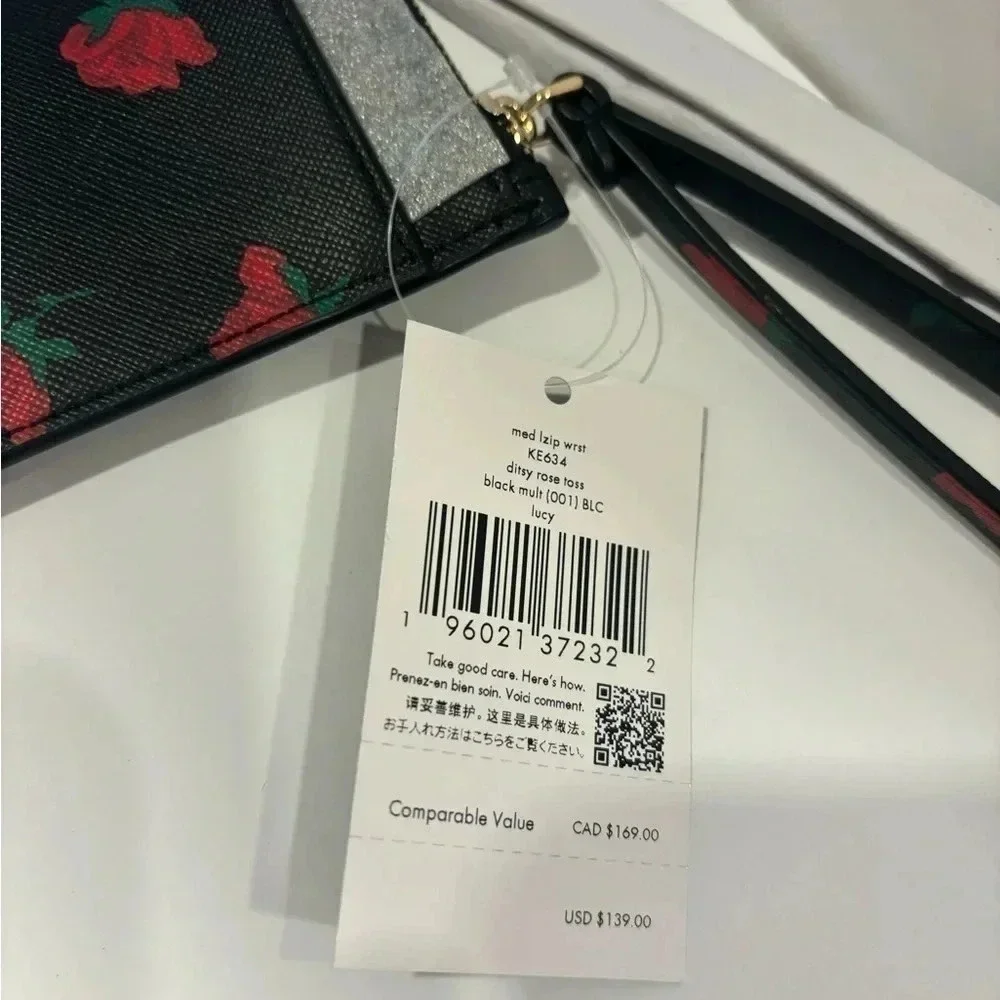 Kate Spade NWT Lucy Medium L-Zip Wristlet COLOR: Black Multi